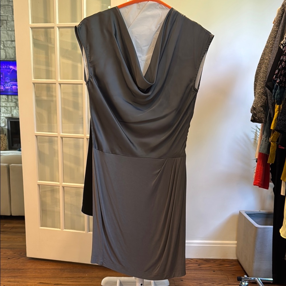 Kenneth Cole Gray Ruched Wrap Sheath Dress